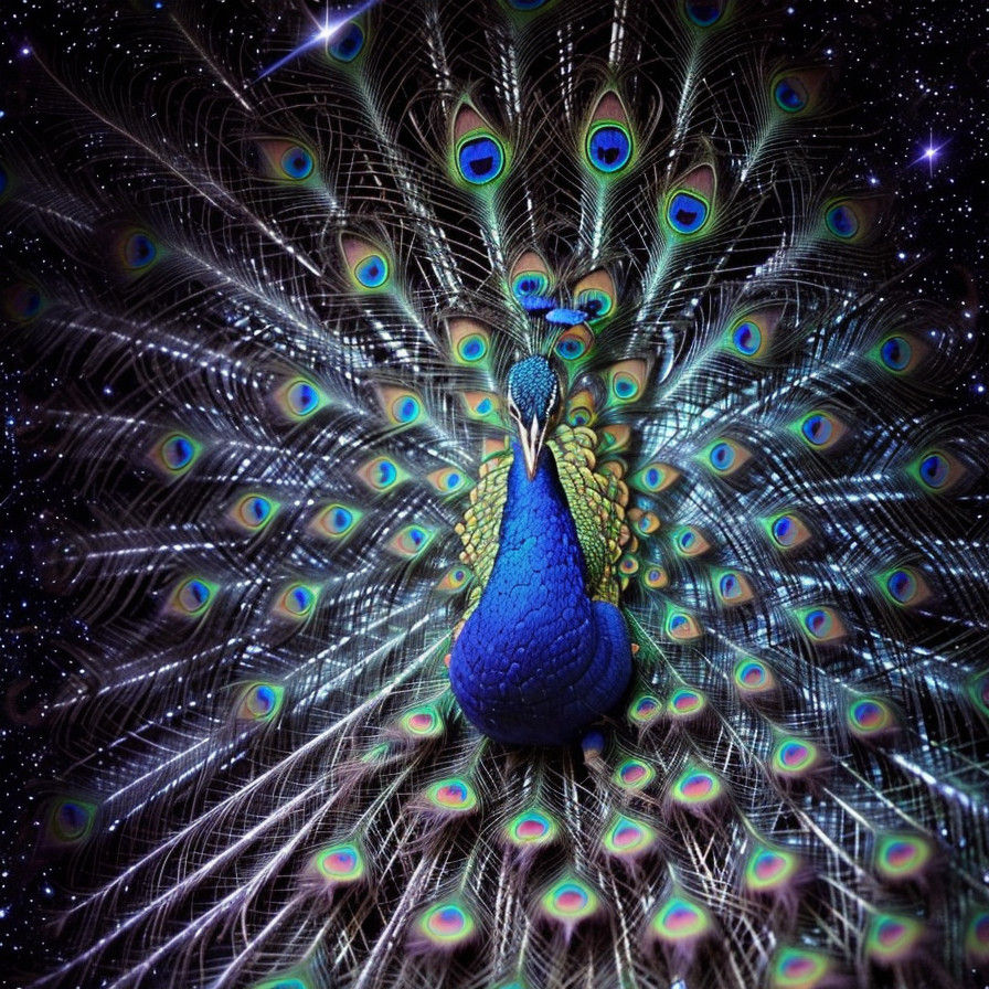 Cosmic Peacock Reveals Vibrant Galaxies on Iridescent Feathe...