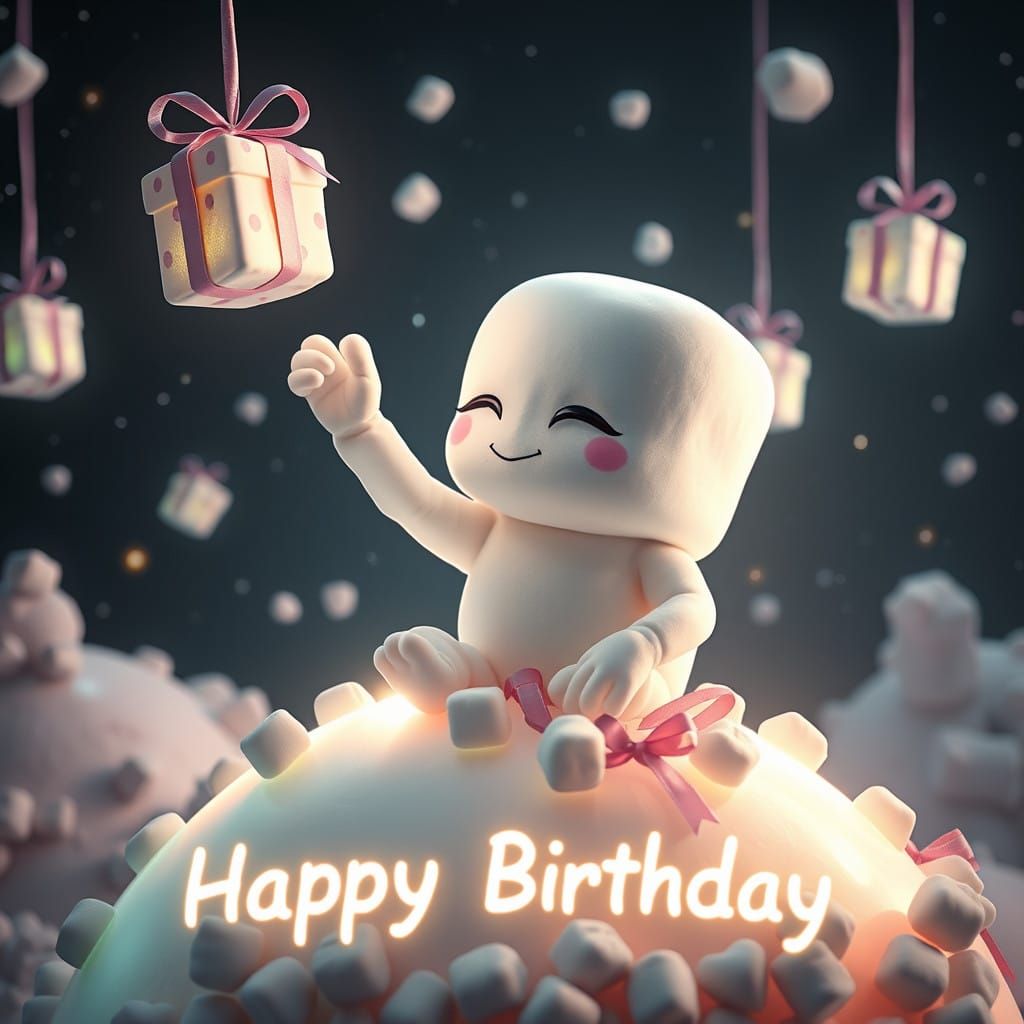 Cute Marshmallow Alien Celebrates Birthday in Glowing Galaxy
