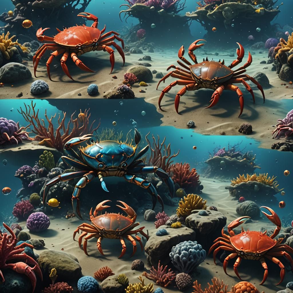 Detailed Crab at Ocean Bottom: Fantasy Concept Art