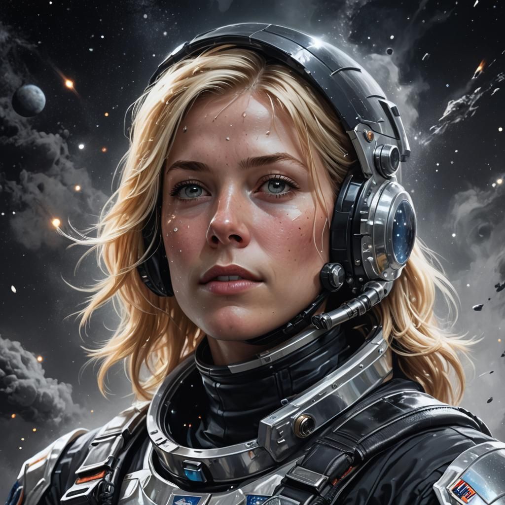 Blonde Astronaut Gazing at Cosmos: Concept Art Portrait