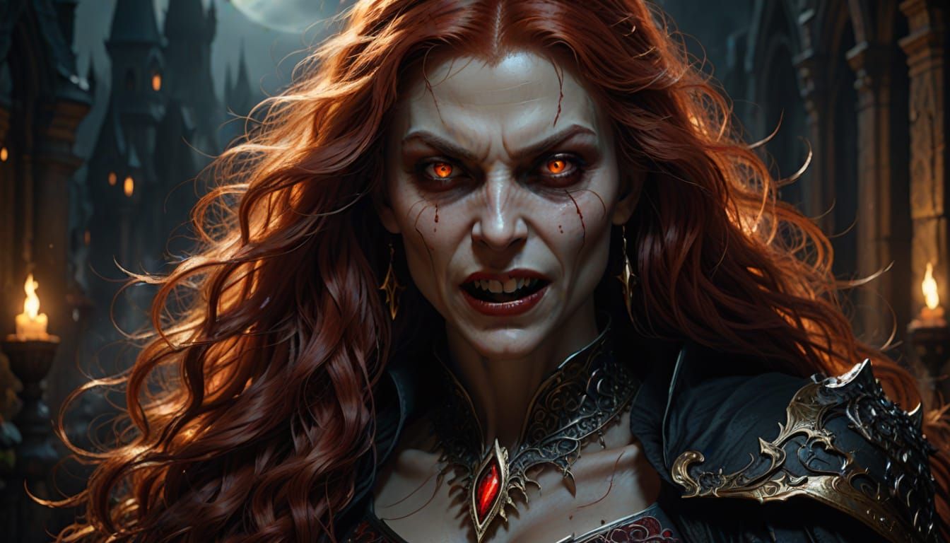 Portrait of a Beautiful Vampire with Golden Eyes