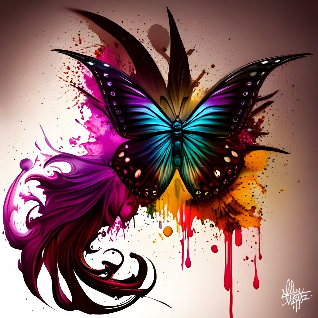 Dark Butterfly in Graffiti Splash Art Style