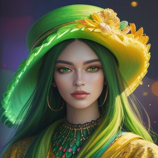 People Wearing Green Hats in Stylish Digital Art