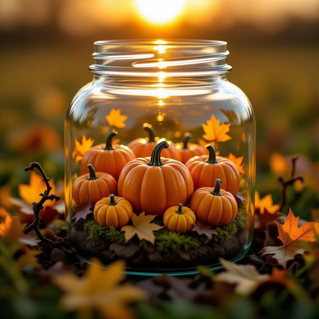 Pumpkin Patch in a Jar with Setting Sun Light