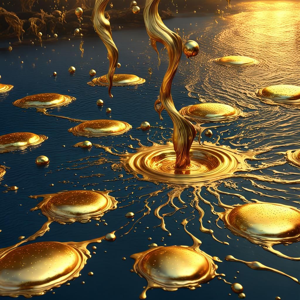 Golden Drops Create Swirling Patterns in Water