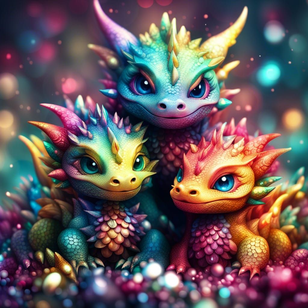 Chibi Baby Dragons in Dark Fantasy Style
