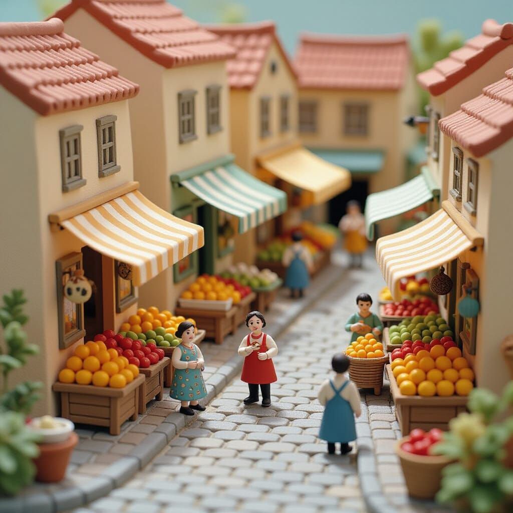 Detailed Claymation Marketplace in Pastel Colors