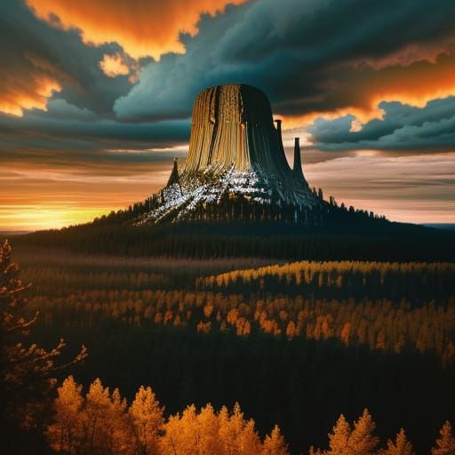 Devils Tower at Sunset: A Majestic Vista