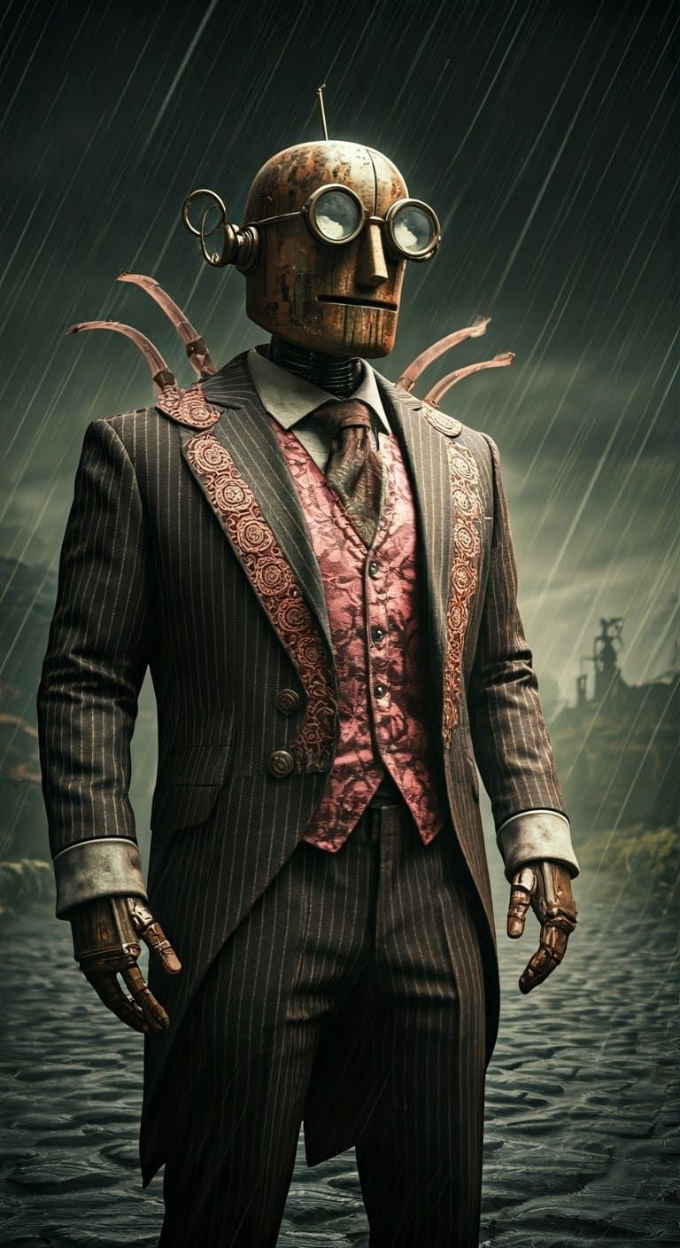 Vintage Robot in Galicia During Carnival, Cinematic Film Sti...