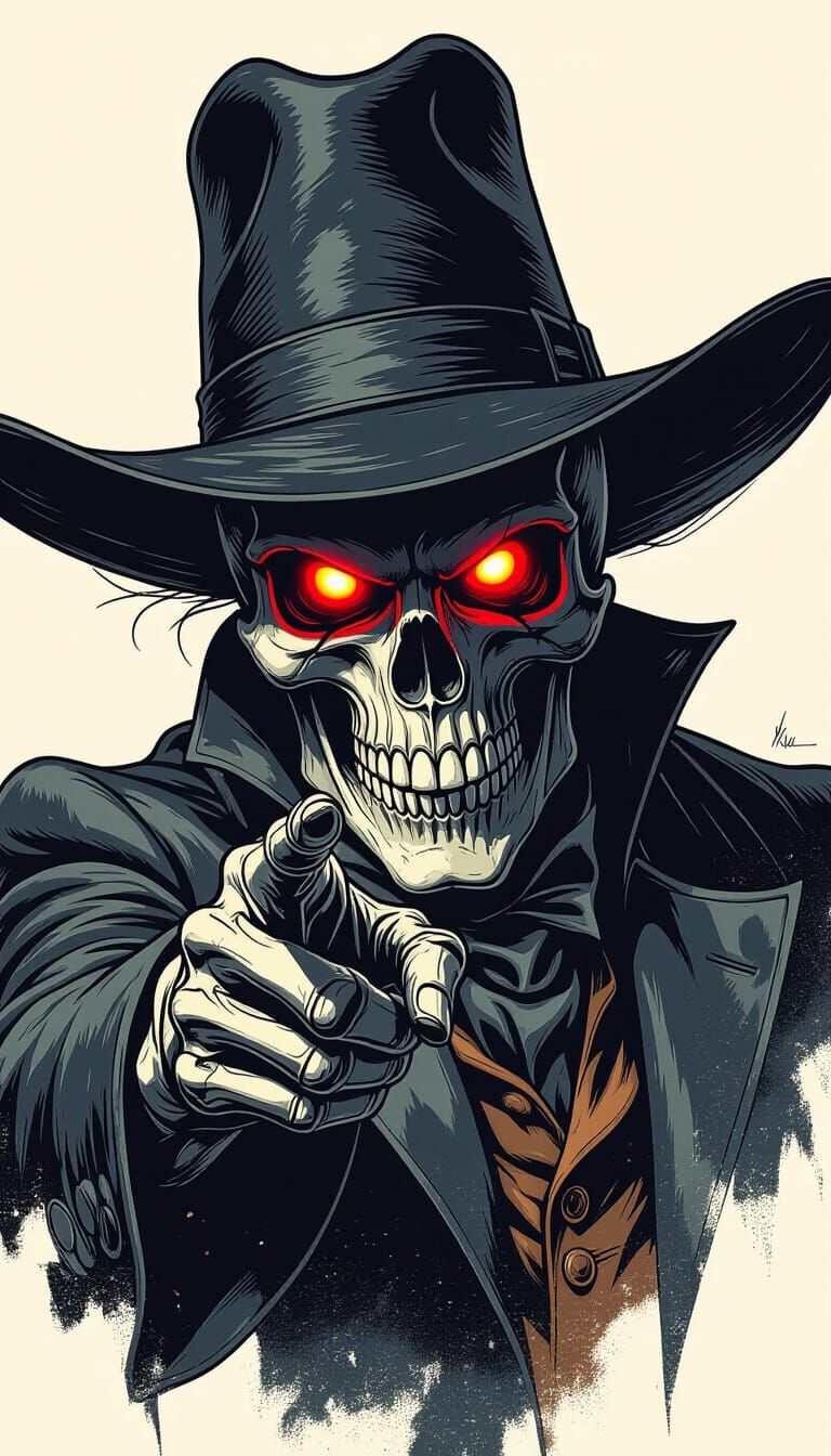 Charro Negro Skull Face with Red Eyes