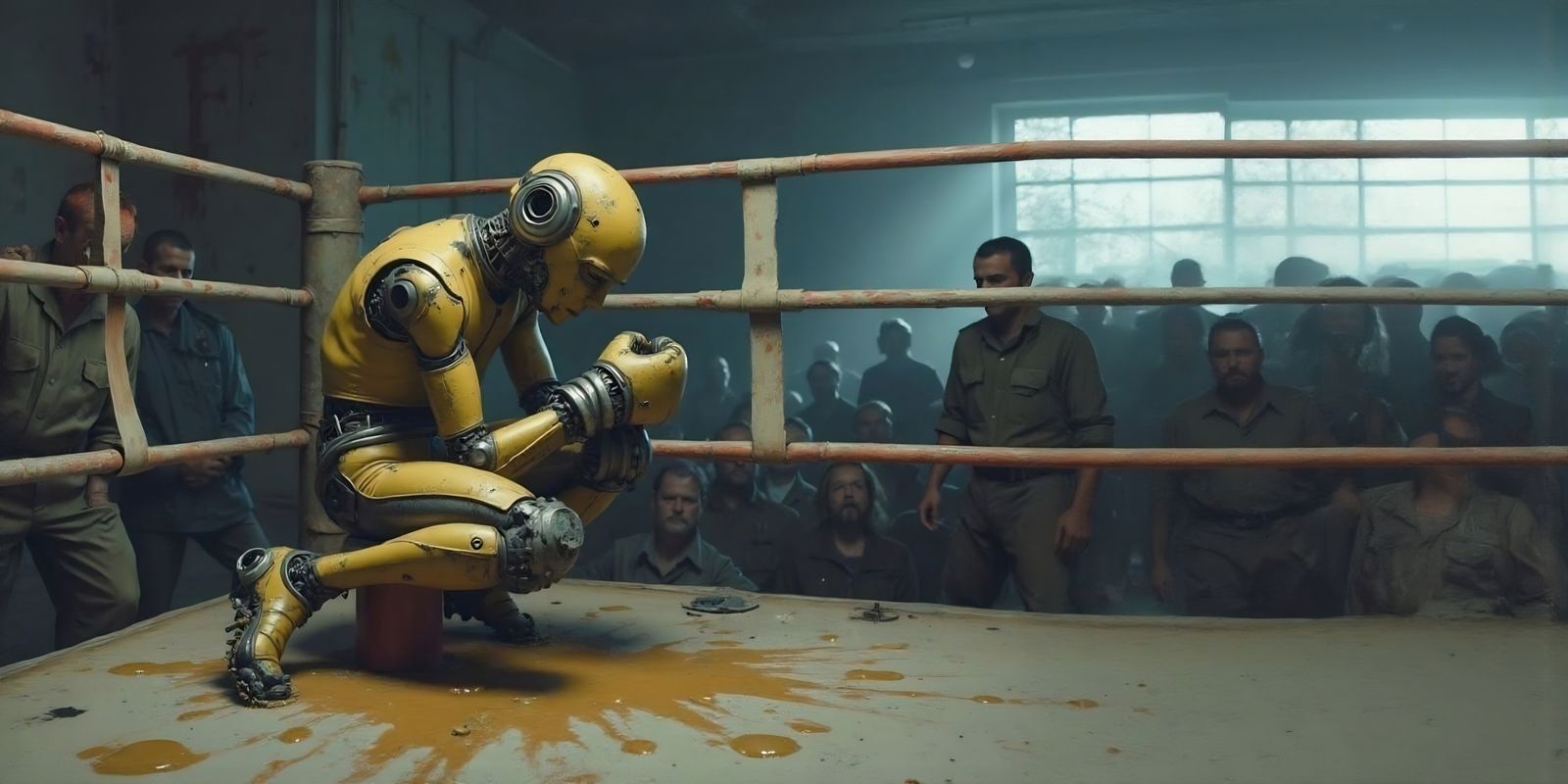 Exhausted Boxer Leaks Oil in Boxing Ring