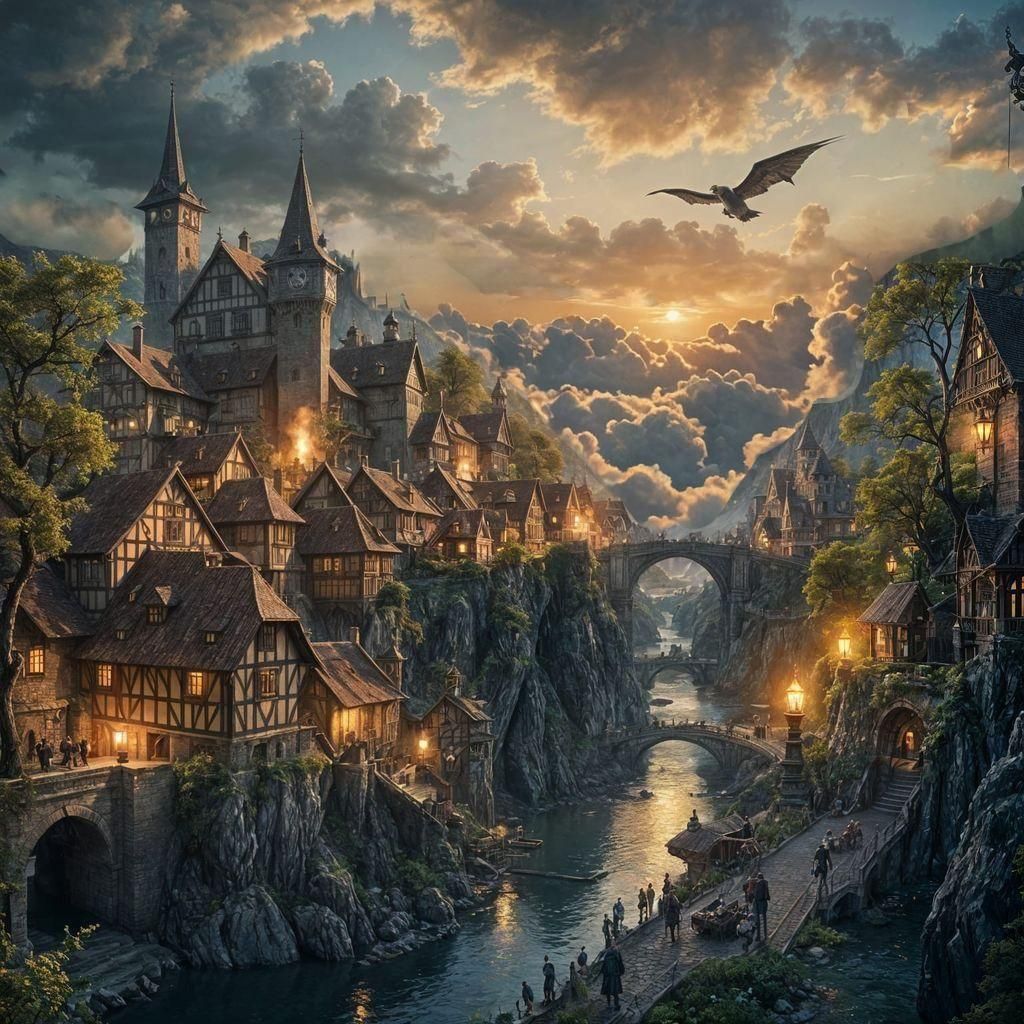 Guarded Medieval Bridge at Night: Fantasy Concept Art
