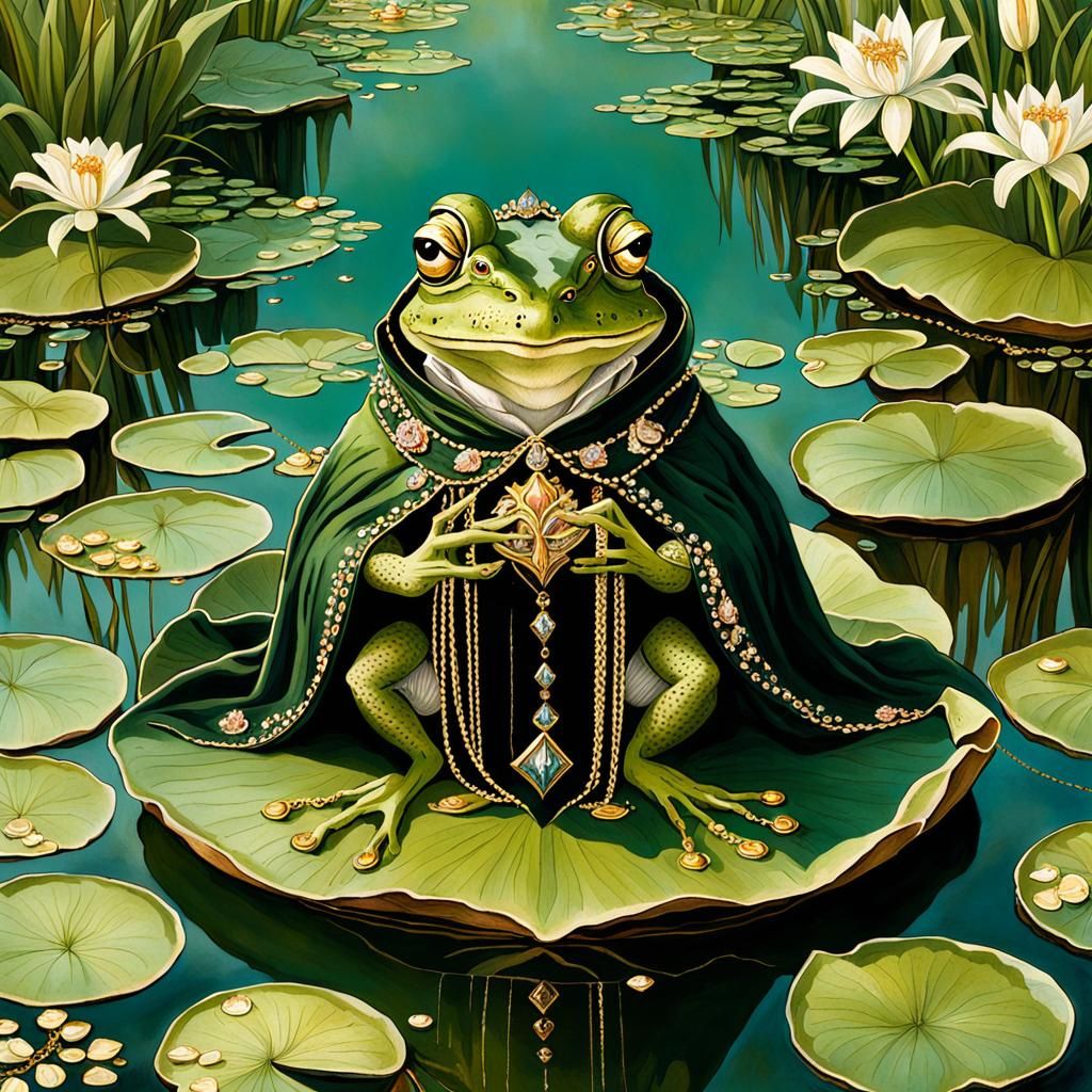 Medieval Frog Prince in Ornate Pond
