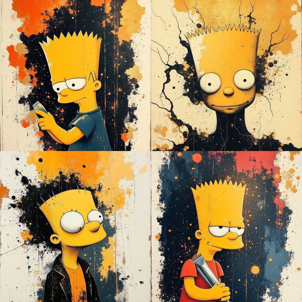 Bart Simpson with Hair Clippers in Calligraphy Art