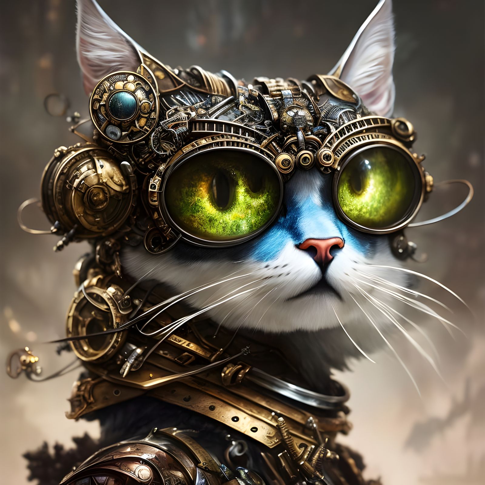 Armored Steampunk Cat Engineer: Detailed Sci-Fi Art