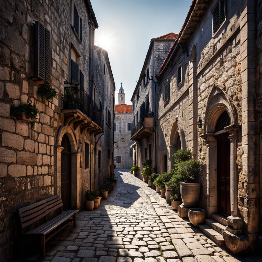 Ancient Korcula Townscape in Golden Light