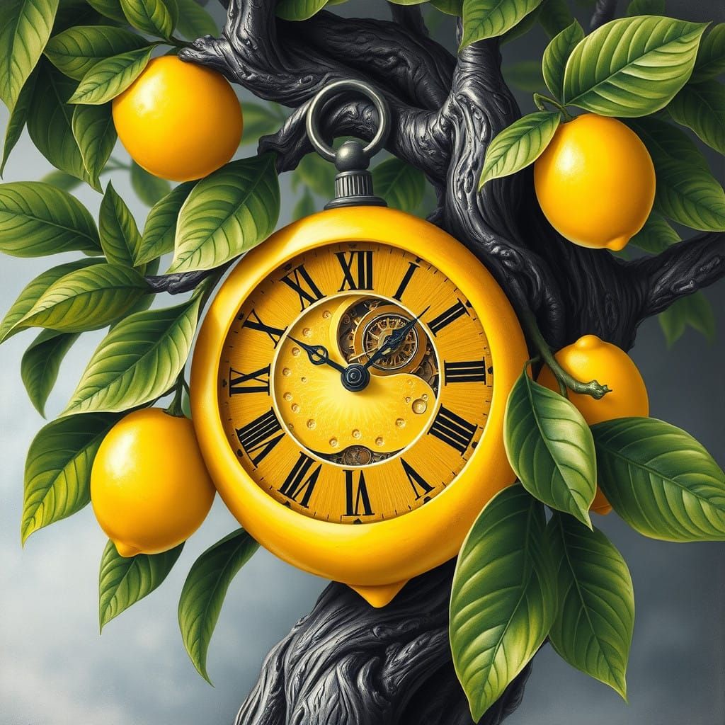 Hyperrealistic Lemon Tree with Intricate Clockwork Mechanism...
