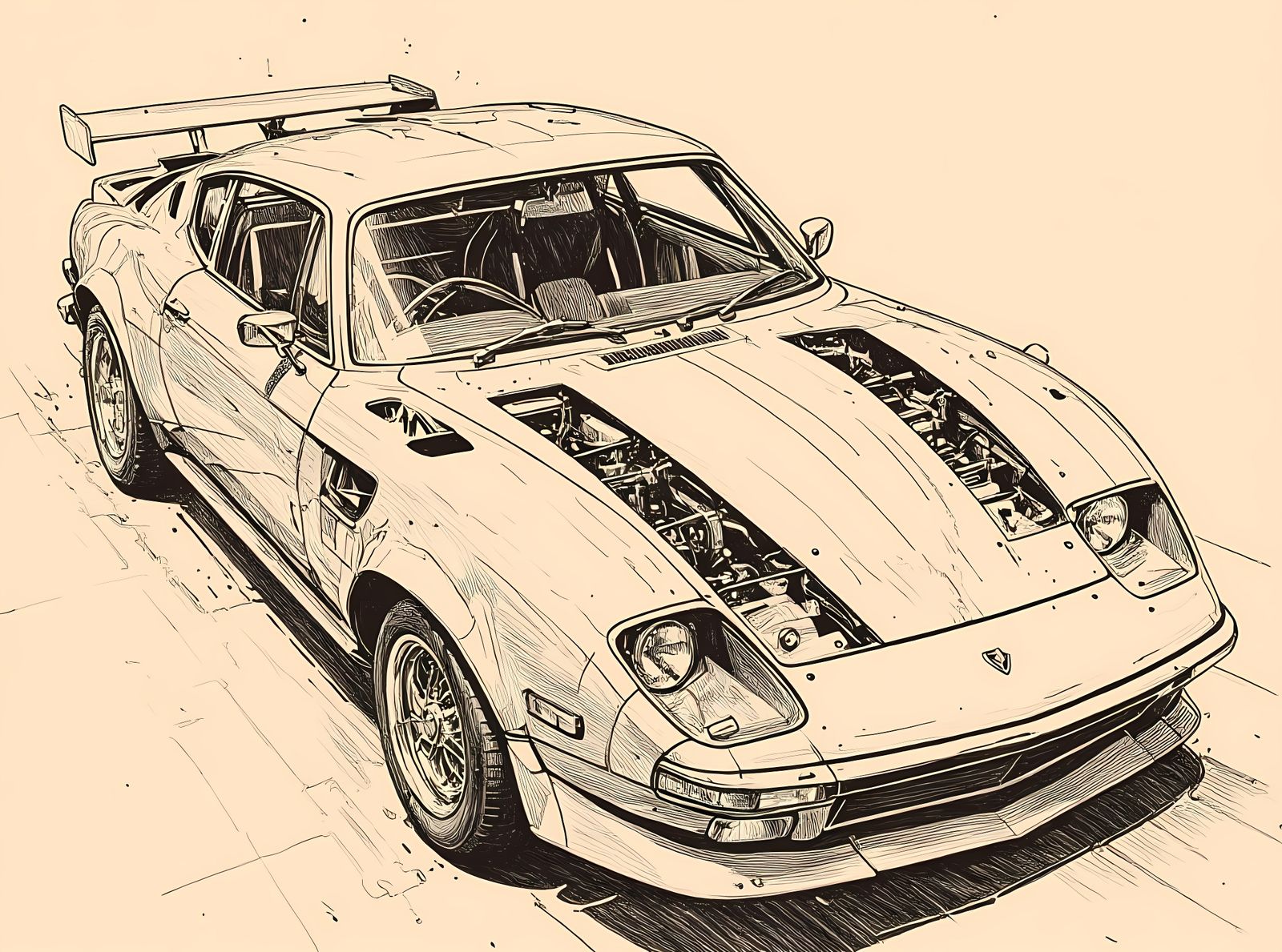 Abstract Expressionist Cutaway of a Sports Car