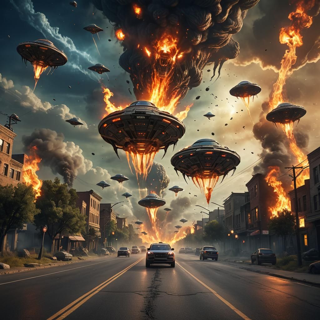 Flaming Alien Invasion on Country Road