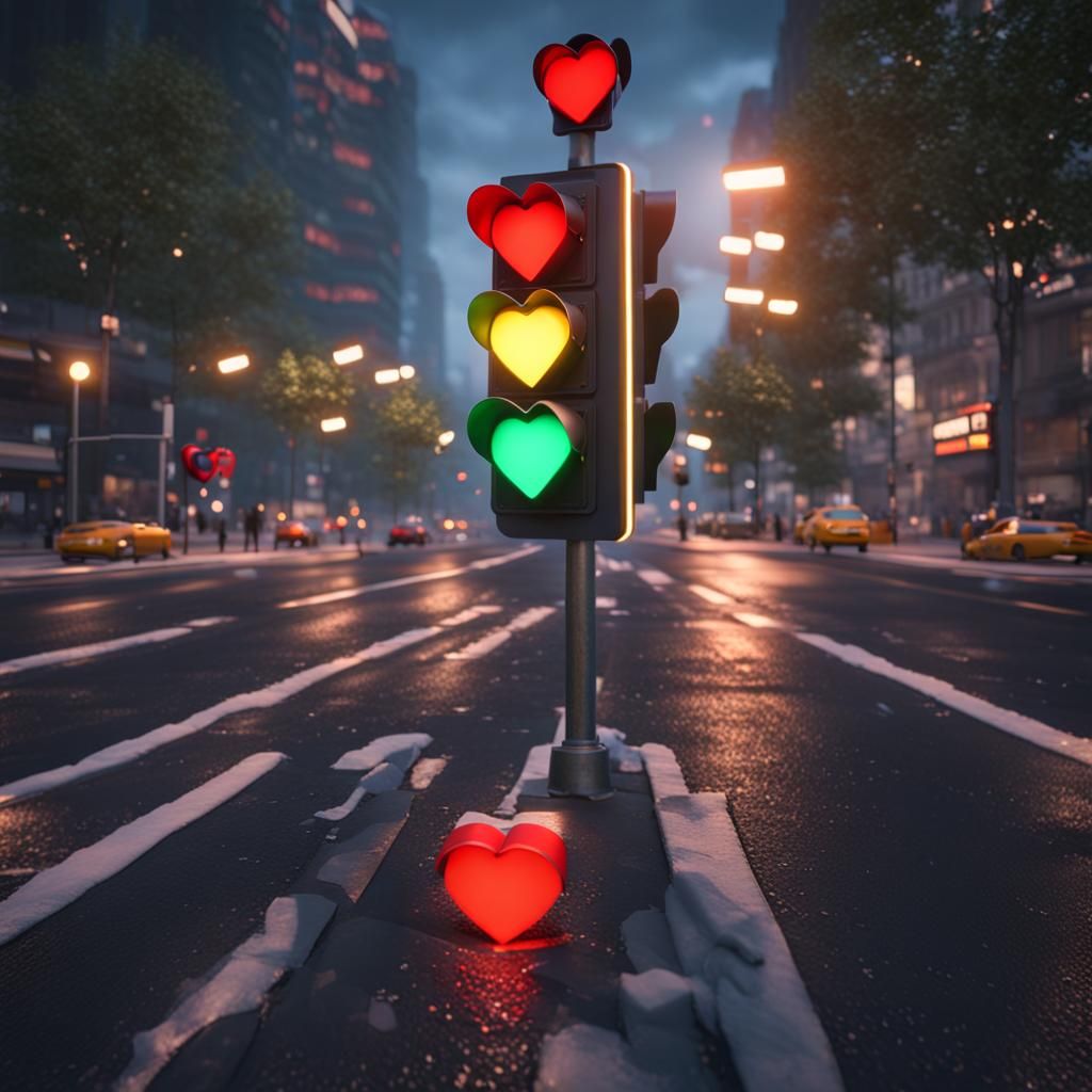 Heart-Shaped Traffic Lights in Cinematic 3D