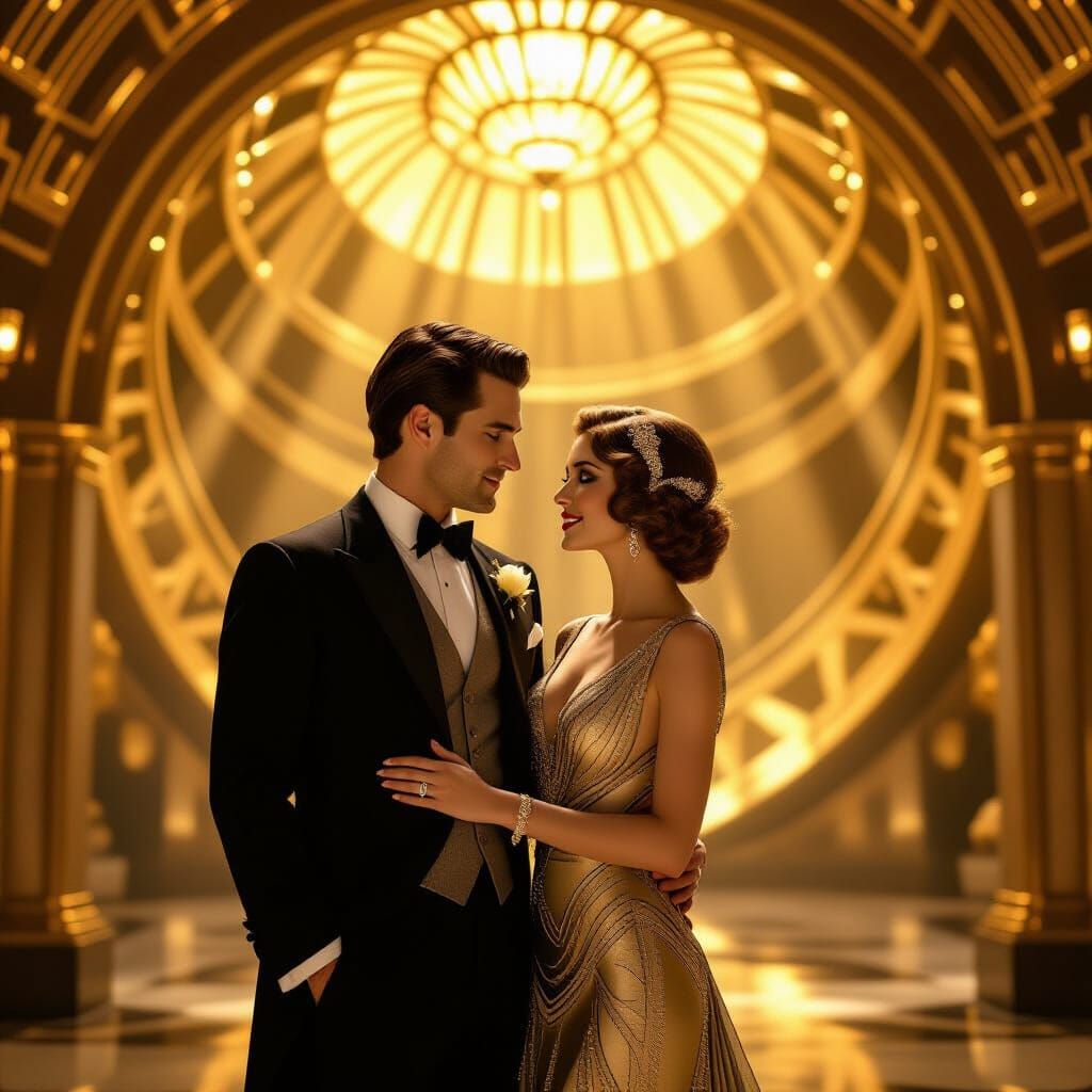 Glamorous Art Deco Couple Beneath Golden Dome