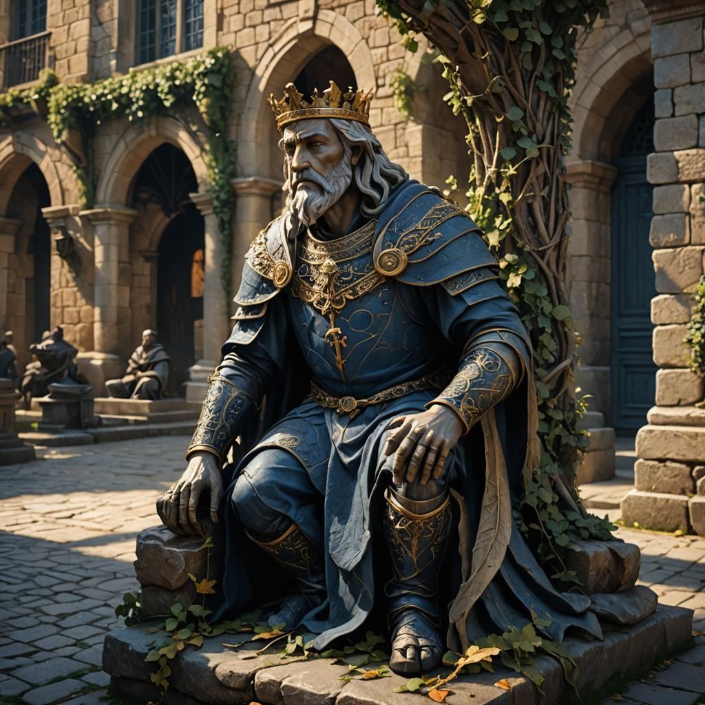 Weathered King Statue in Medieval Square