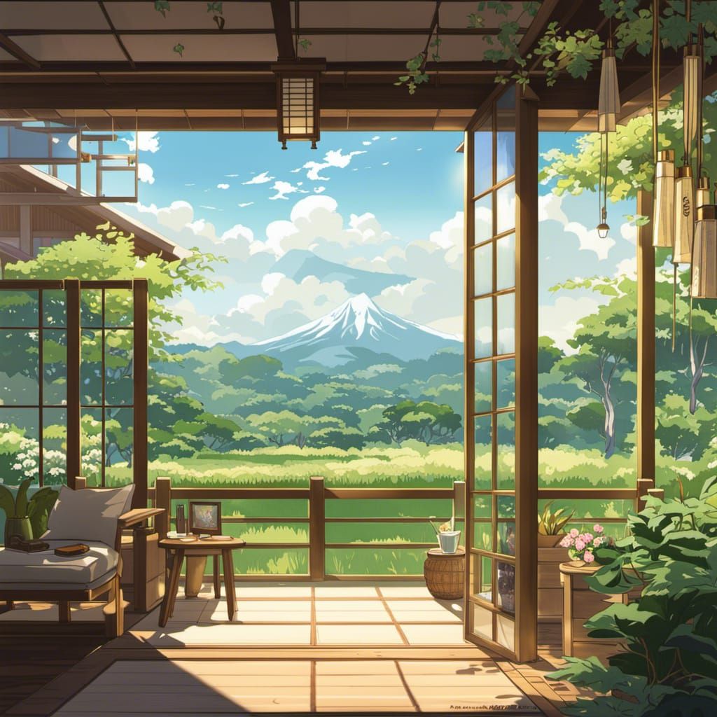 Japanese Open Space with Anime Green View