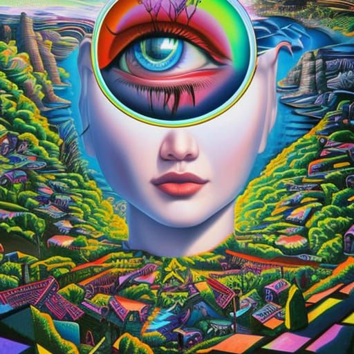 Surreal Victorian Village on Cliff, Digital Art