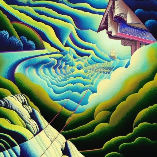 Surreal Victorian Village Optical Illusion in Digital Art