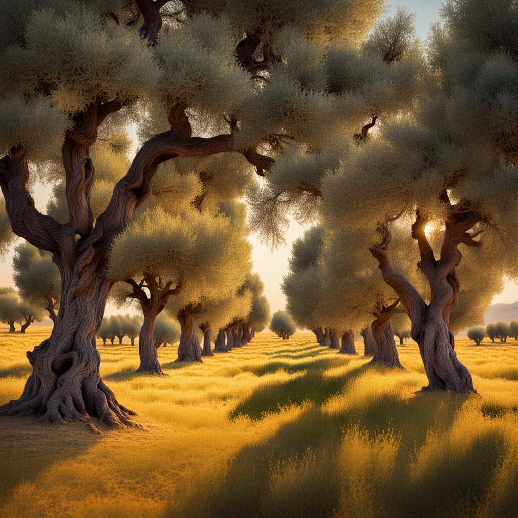 Provence Olive Orchard at Magic Hour: Hyperrealistic Photo