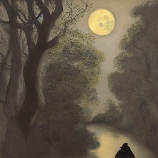 Majestic Figure Emerges from Moonlit Forest