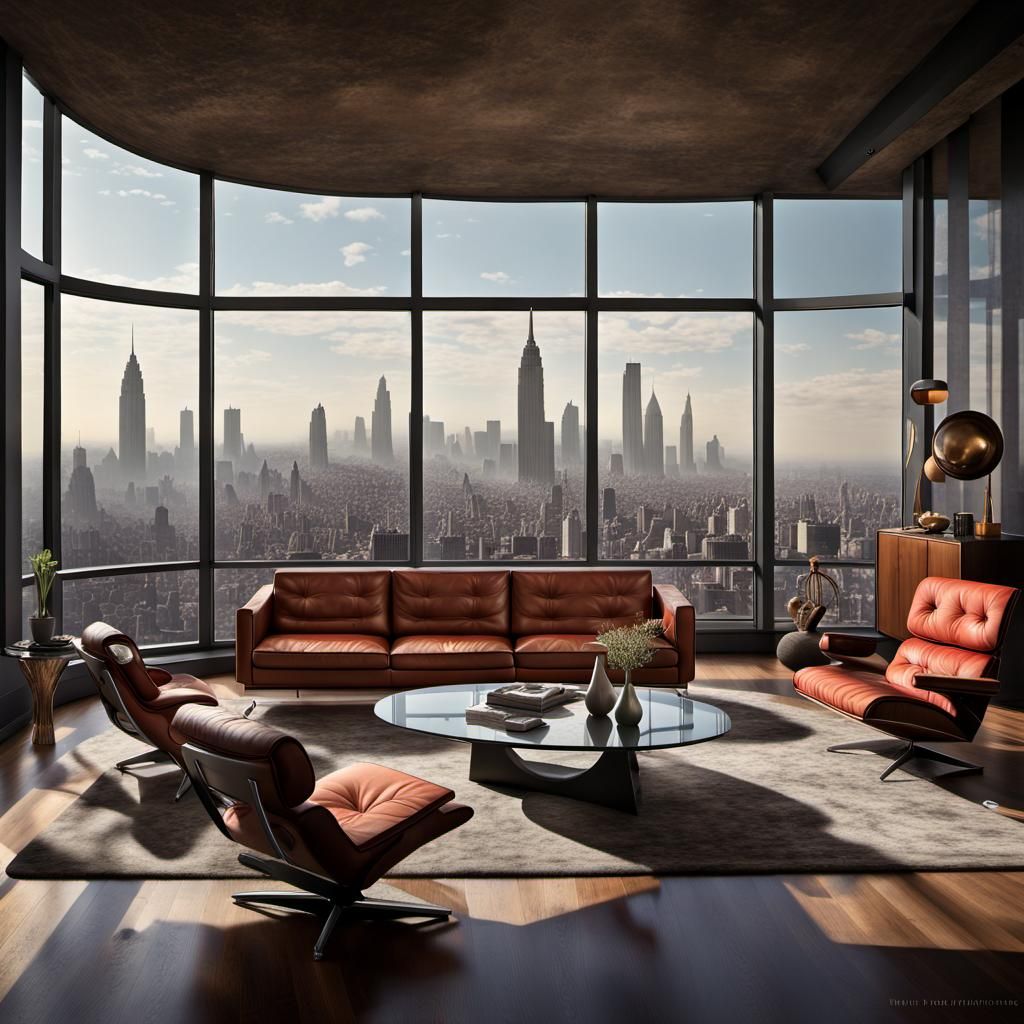 Futuristic City View from Modern Apartment, Photography Styl...