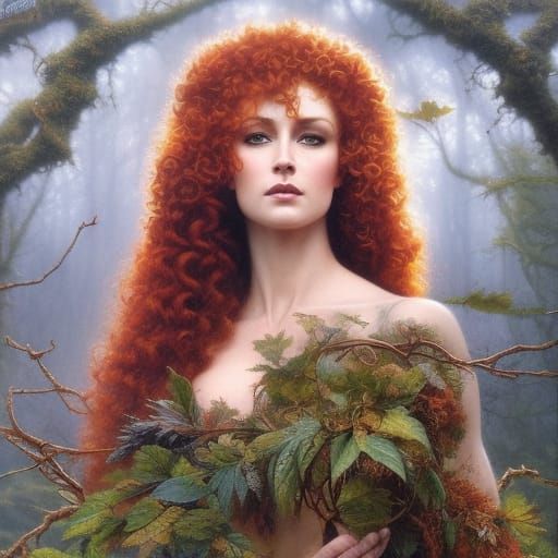 Red-Haired Forest Witch Portrait in Fantasy Art Style