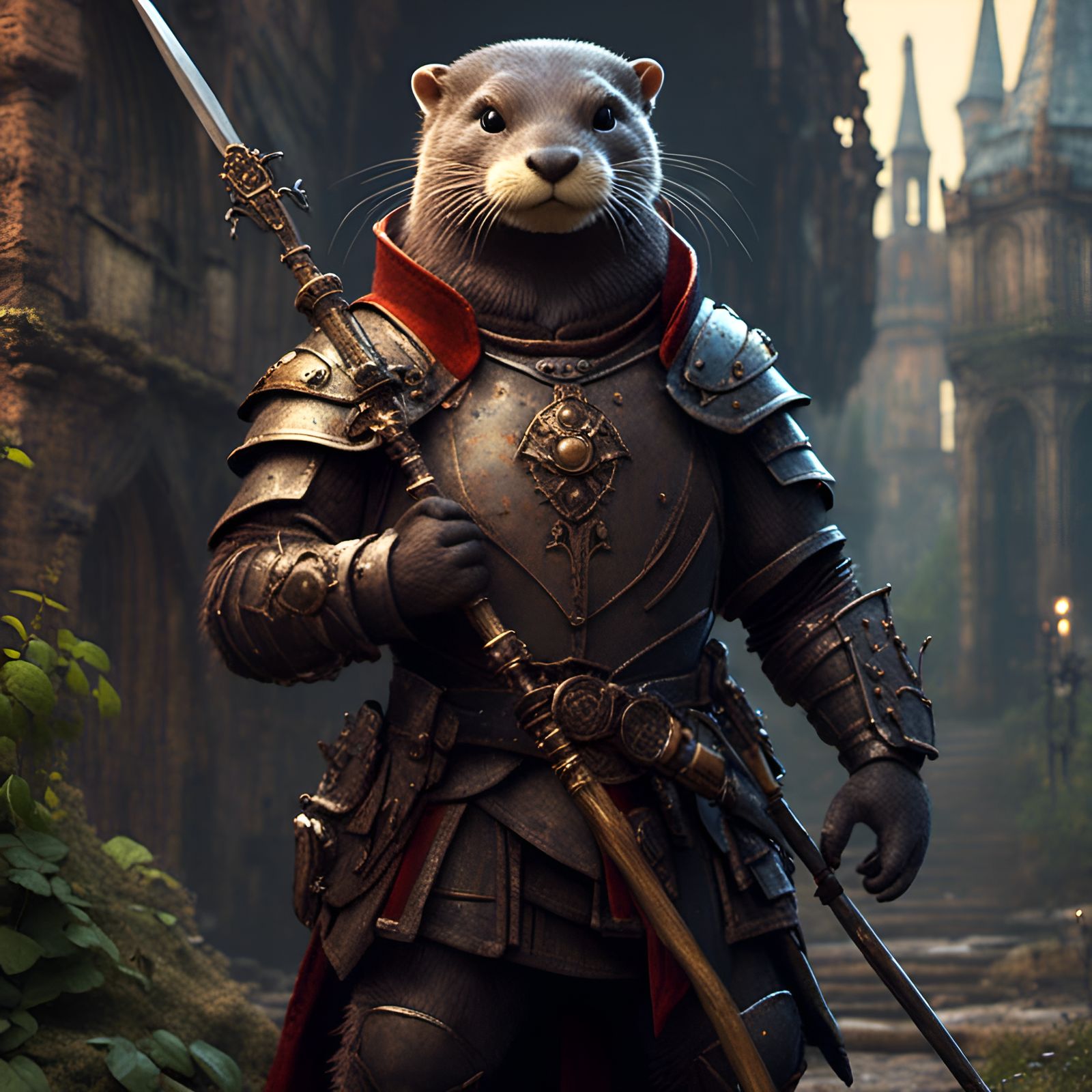 Armored Otter Knight in Medieval Setting