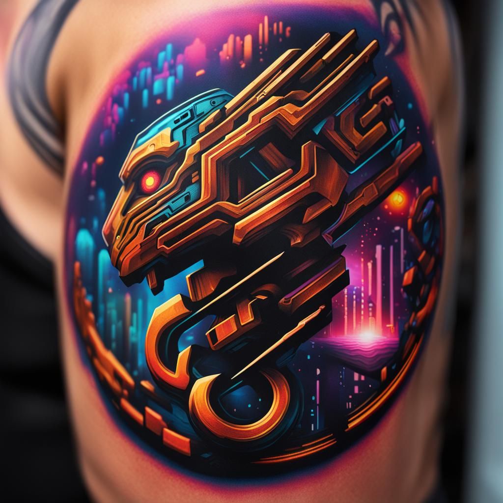 Psychedelic Cyberpunk Tattoo in Hyperreal 3D