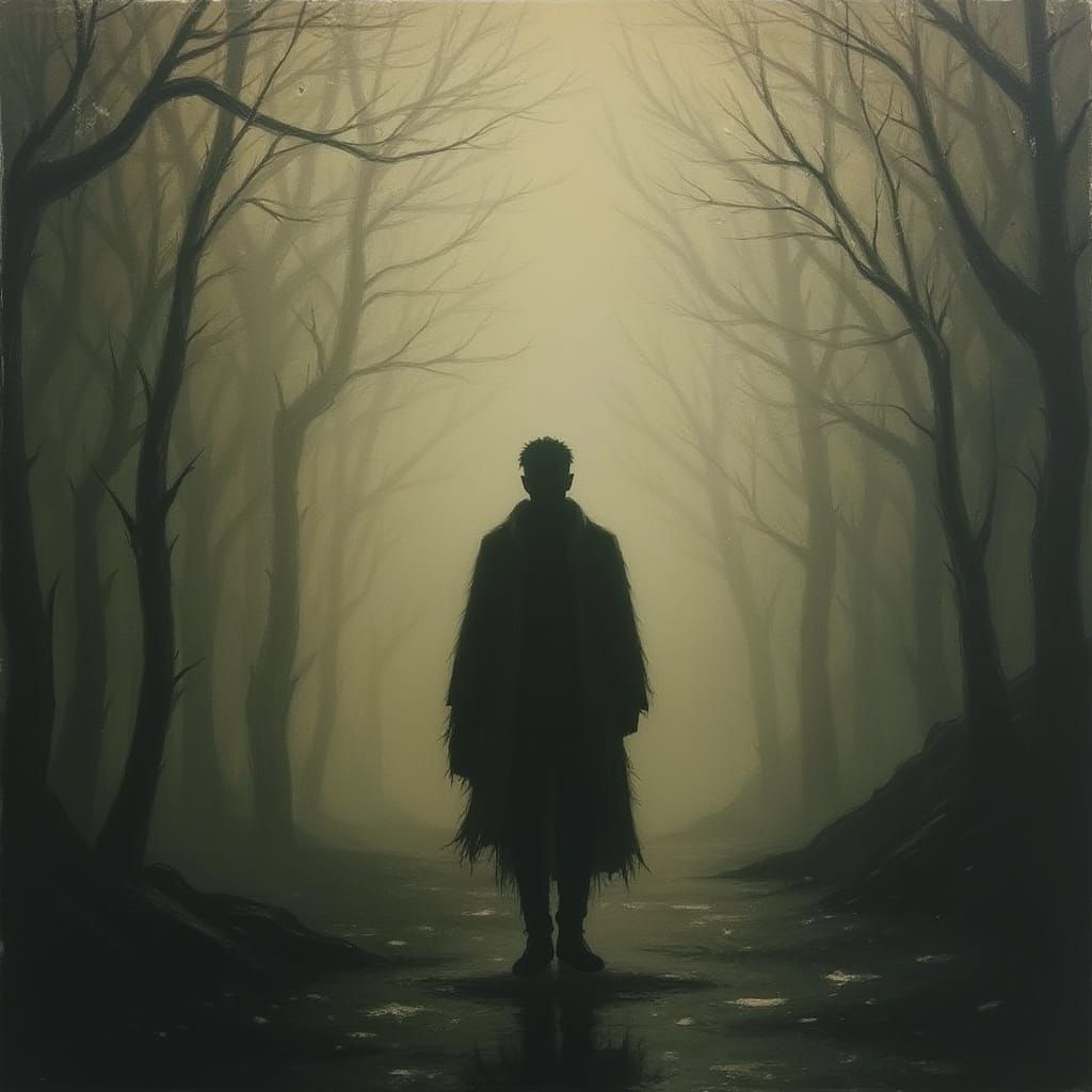 Man in Atmospheric Landscape, Wyeth and Beksiński Style