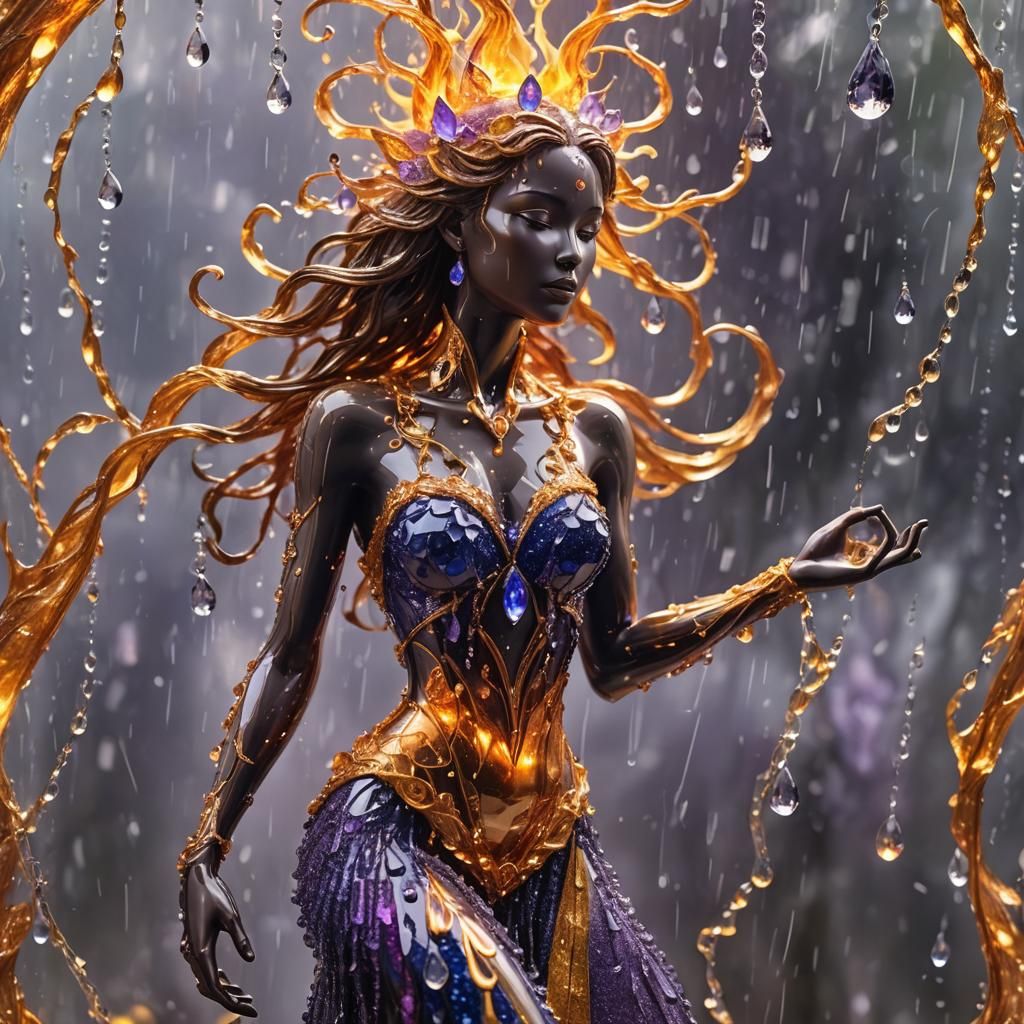 Raindrop Figure Entwined with Blazing Flames