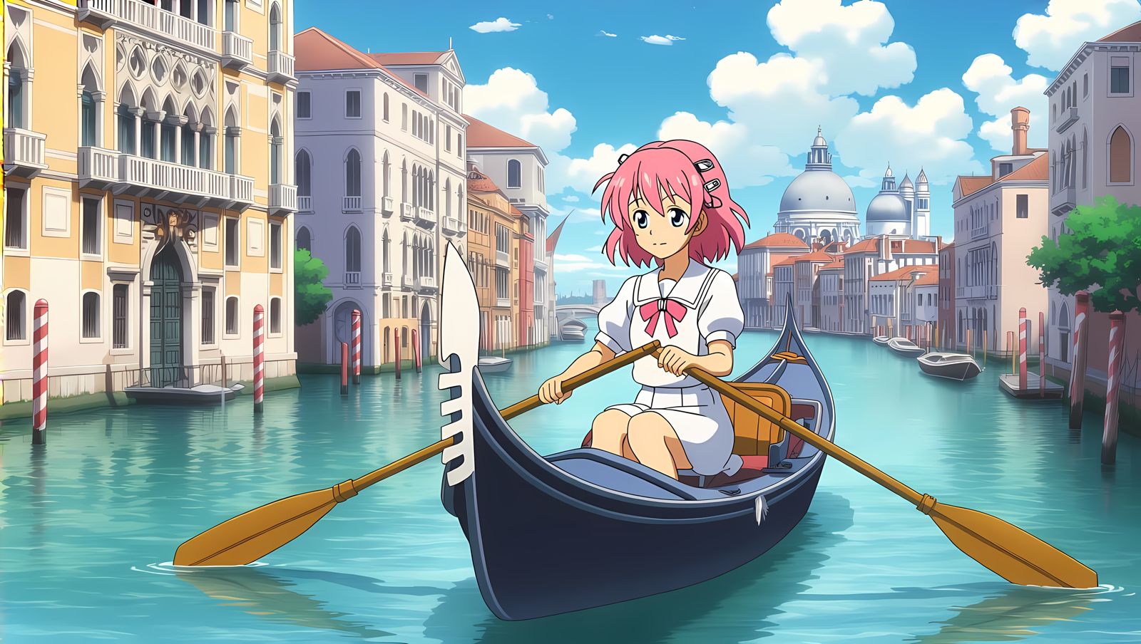 Akari Rows Gondola through Serene Neo-Venezia Canals in Anim...