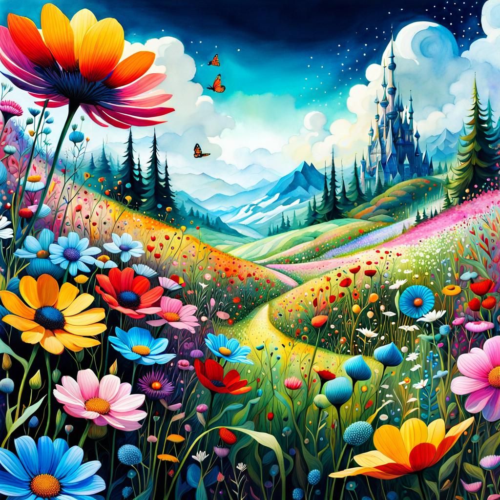 Flower Meadow Wonderland in 3D Digital Art