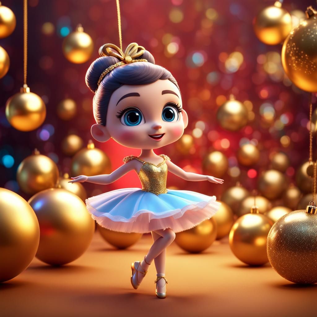 Cute Ballerina Christmas Art in Pixar Disney Style