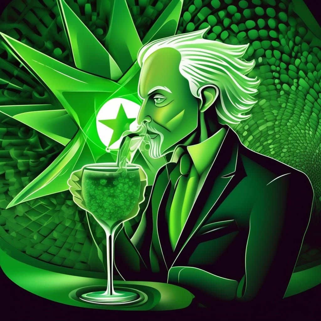 Green Star Bar: Man Drinking Absinthe in Abstract Style