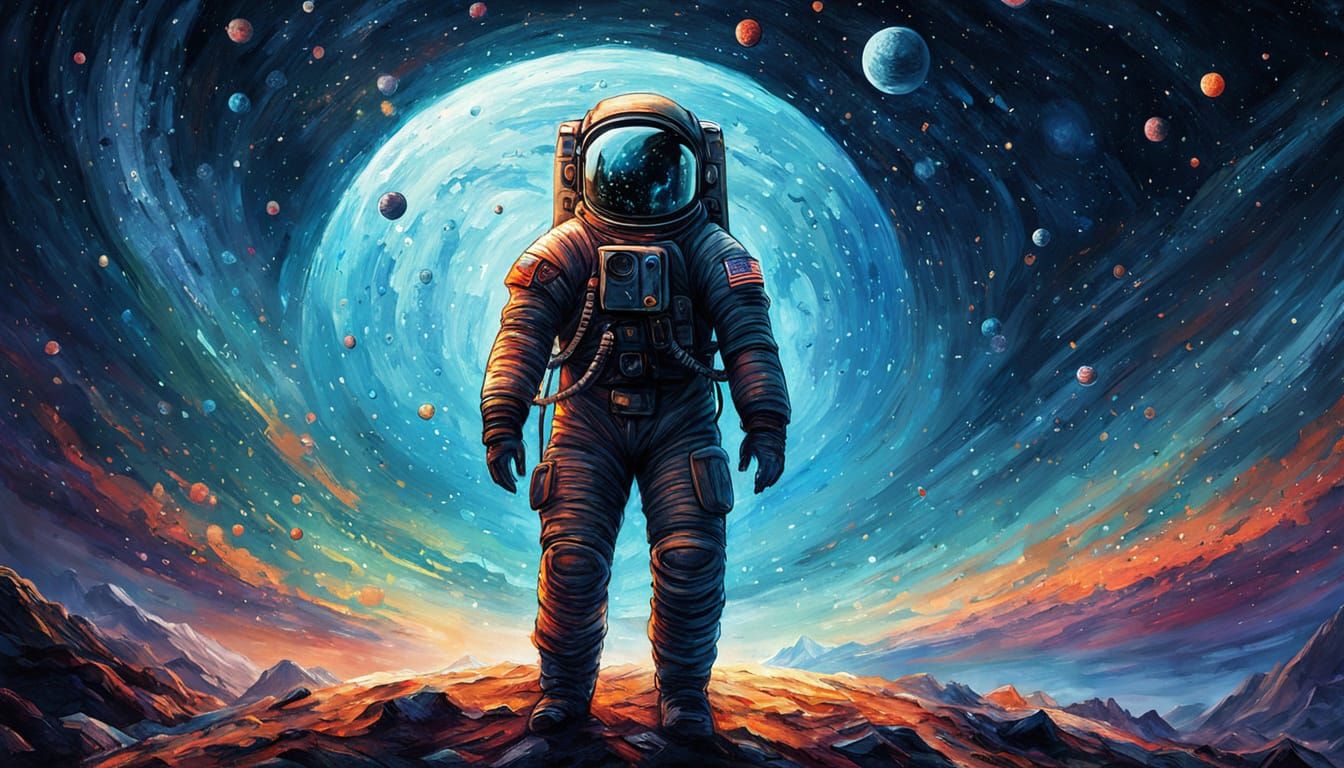 Surreal Cosmic Odyssey in Pointillist Style