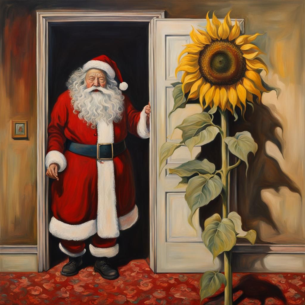 Surrealist Santa Claus with Sunflower, Dorothea Tanning Styl...