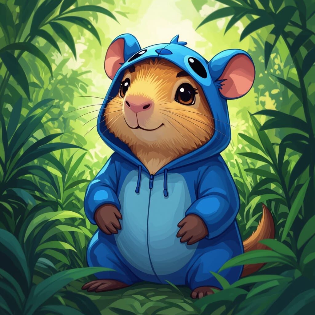 Capybara Cosplay: Stitch in Vibrant Greenery
