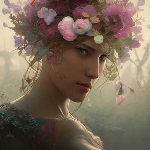 Flower Garden Portrait in Maximalist Style