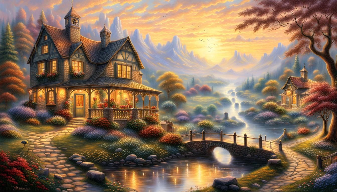 Ethereal Golden Hour Scene in Fantasy Style