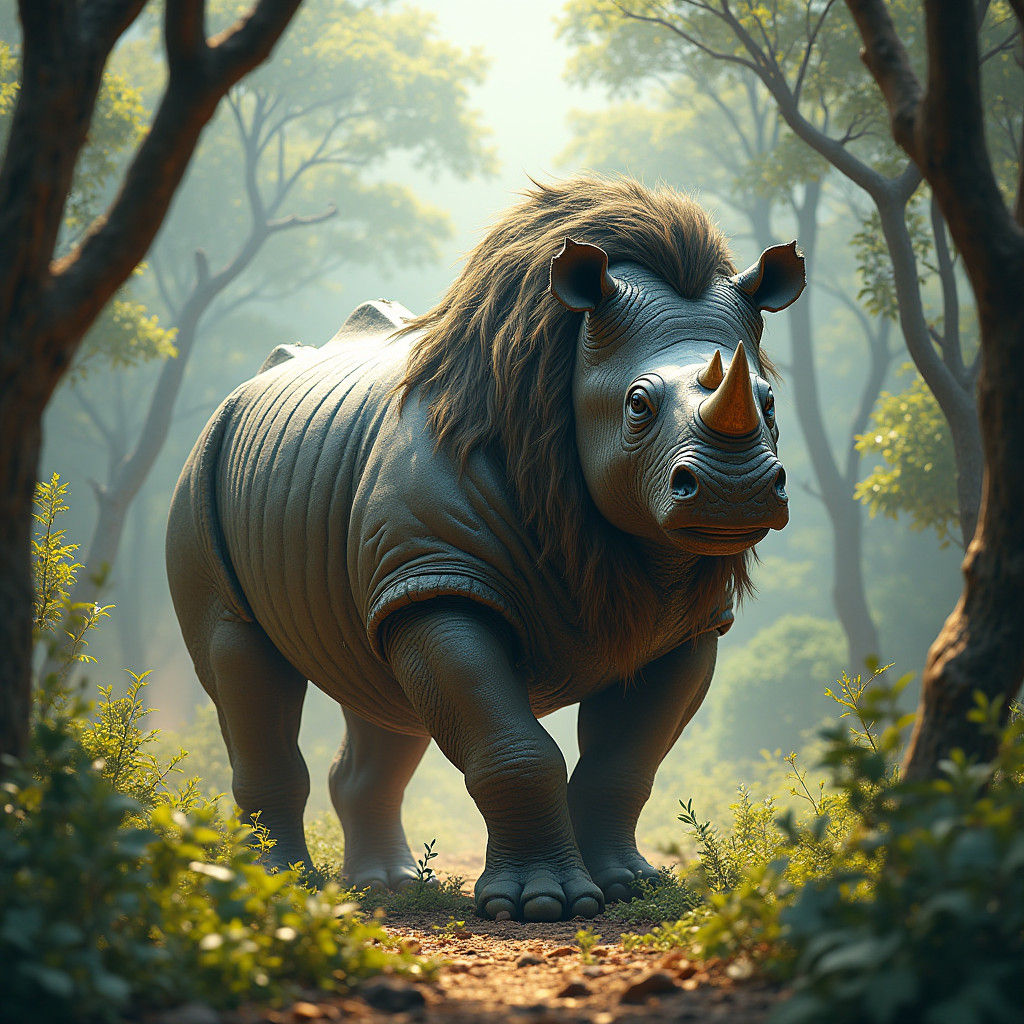 Half-Rhino Half-Lion Hybrid in a Vibrant Safari