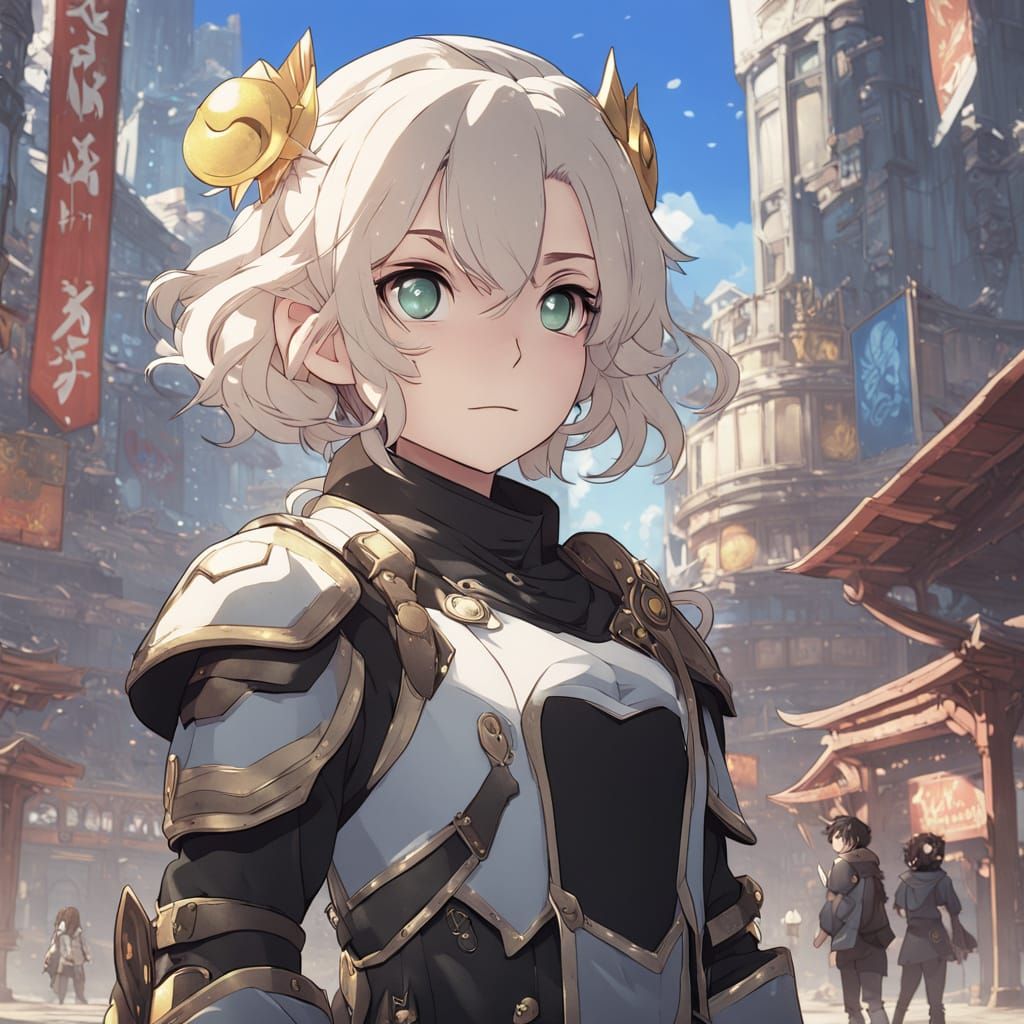 Anime Halfling Portrait in Black Armor