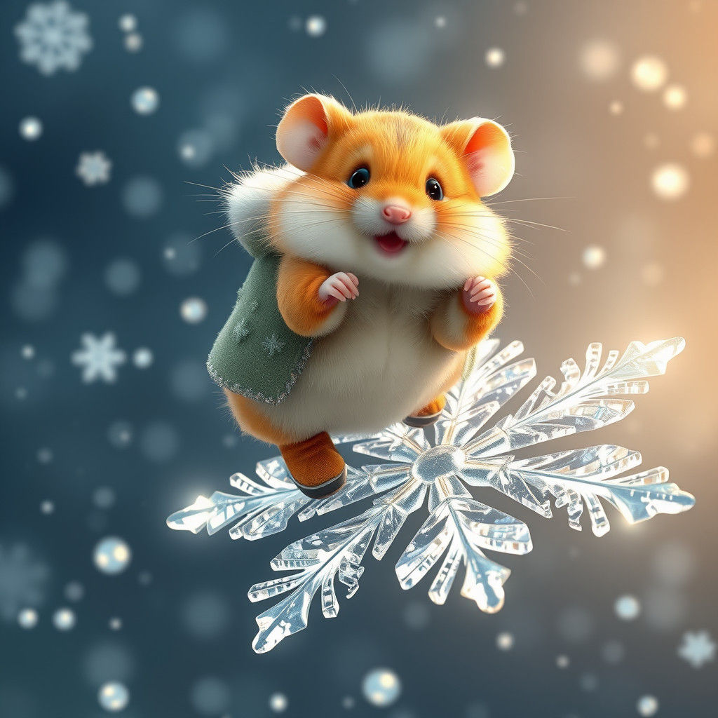 Whimsical Hamster Snowflake Adventure in 3D Anime Style