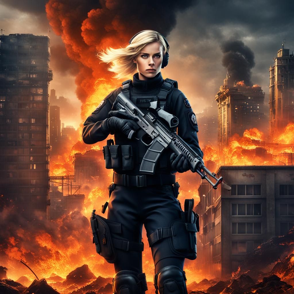 SWAT Officer in Burning City: Unreal Engine 5